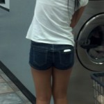 Anon creeps sexy laundry babe with legs and ass