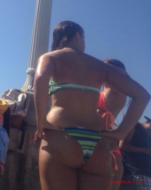 Wet thong bikini booty