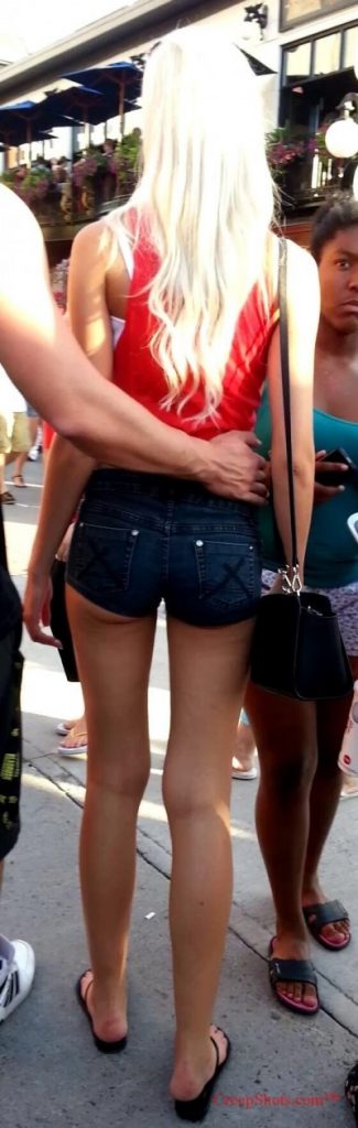 sexy blonde in short shorts