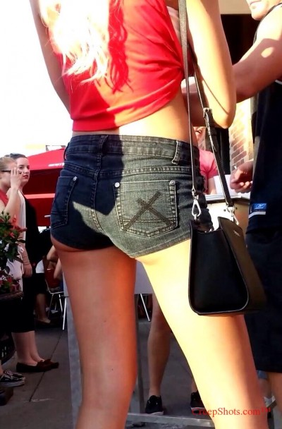 sexy blonde in tight shorts