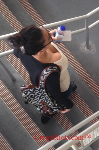 looking down at major cleavage creep shot