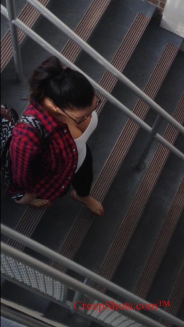 brunette cleavage on stairs