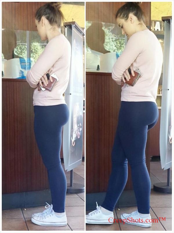 candid hottie in yoga pants with sexy side booty
