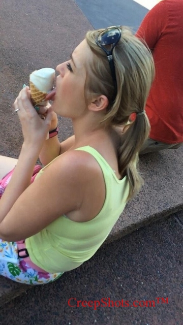 blonde mom eating ice cream