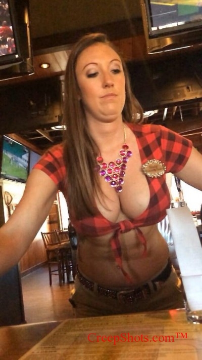 sexy bartender with big boobs