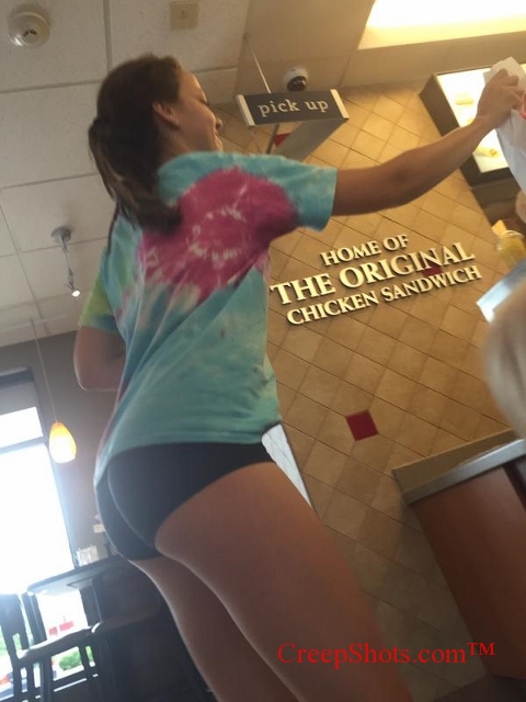 black booty shorts bending creep shot
