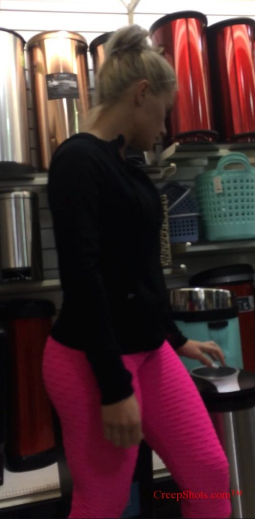 hot blonde in pink leggings