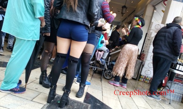 great ass in blue shorts